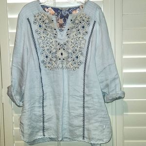 JOHN MARK Linen Tunic, Light Blue